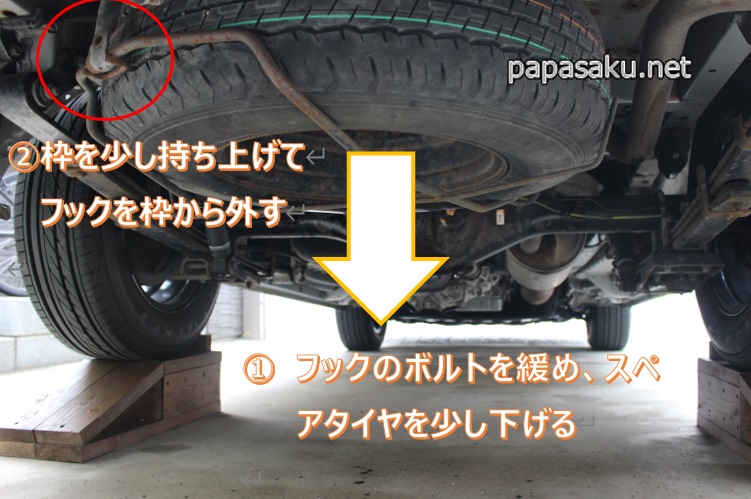 ハイエースのスペアタイヤの外し方
