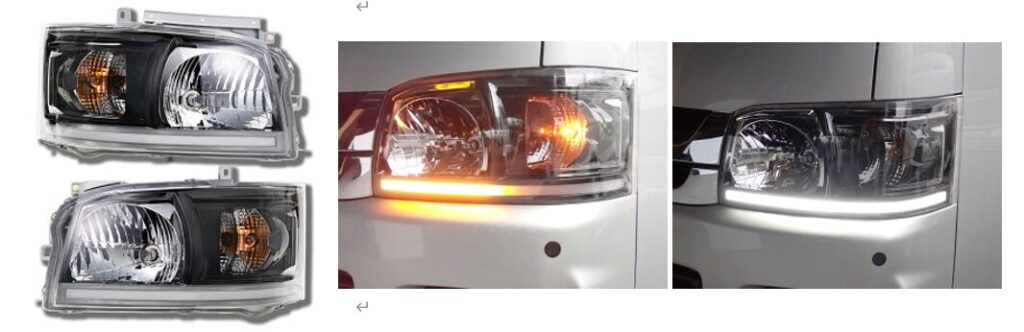 ハイエース 200系 1型 2型 LEDバー シーケンシャルウインカー ヘッドライト ブラッククローム レベライザ対応 流れるウインカー A-Smith エースミス